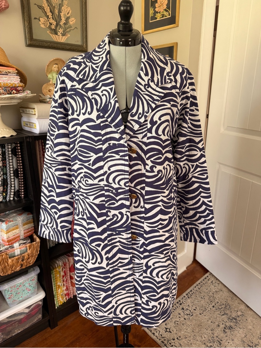 Lilly Pulitzer "Dandi" Jacquard Trench Coat Size S 100% Cotton - Excellent Cond.